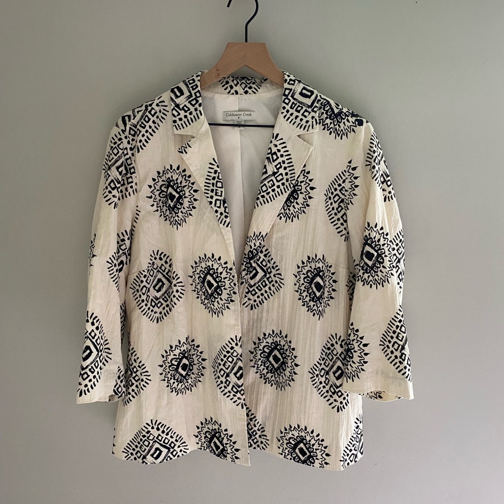 Coldwater Creek linen cotton blend geometric cream and black blazer‎ size 16